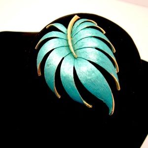 Teal Palm Leaf Brooch